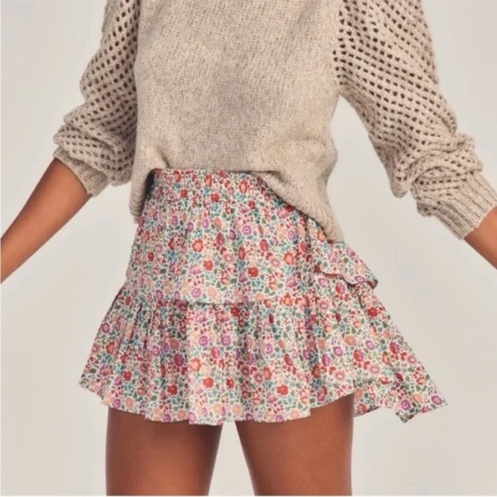 LoveShackFancy Floral Mini Skirt - Pink and Red